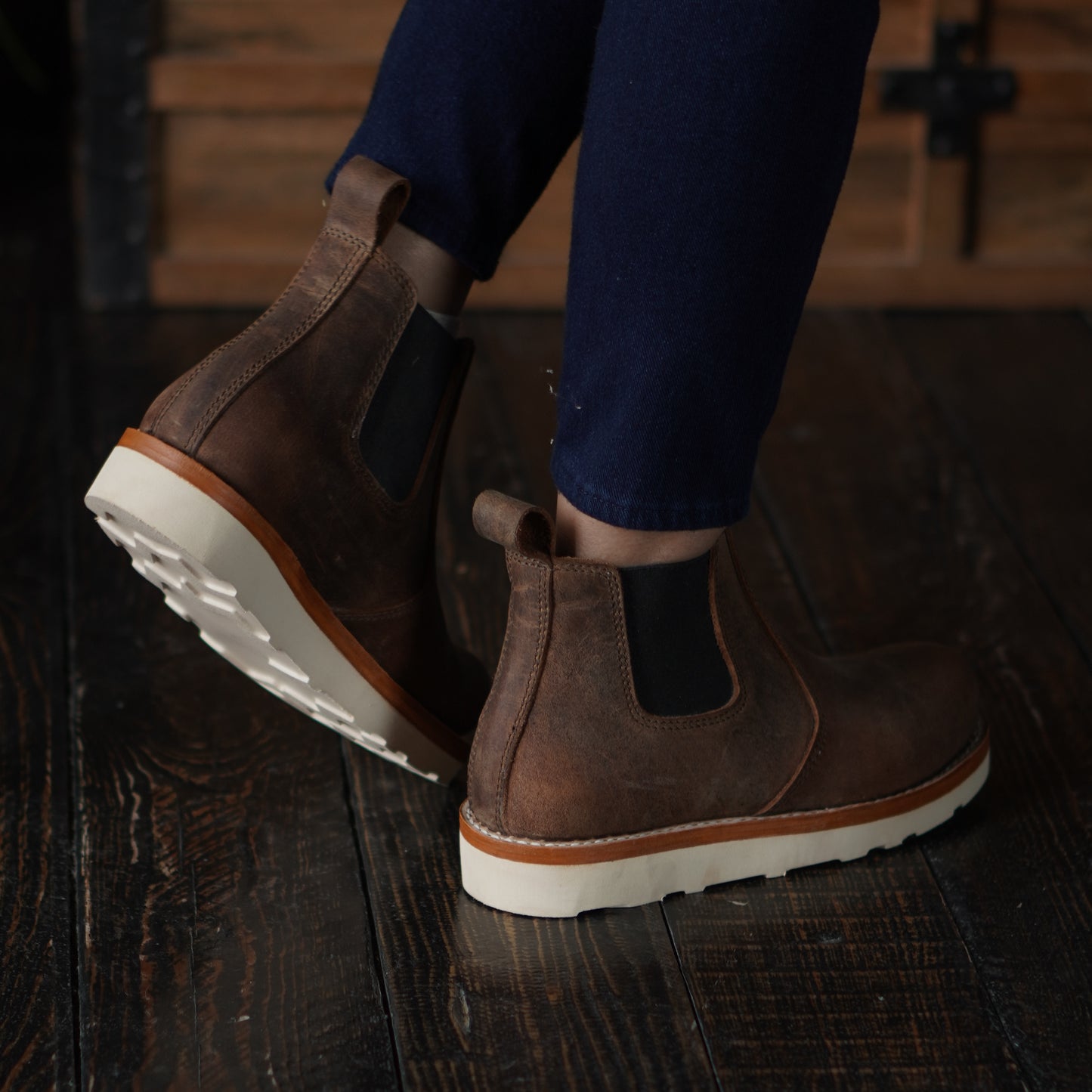 Women Chelsea Leather Boots (Vintage Brown) Goodyear Welted